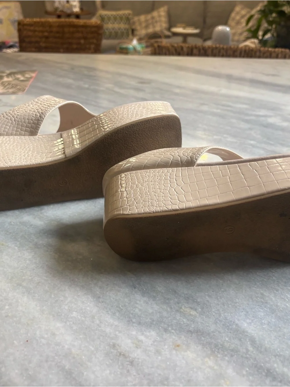 Coconuts by Matisse Cream Croc-Embossed Wedge Sandals